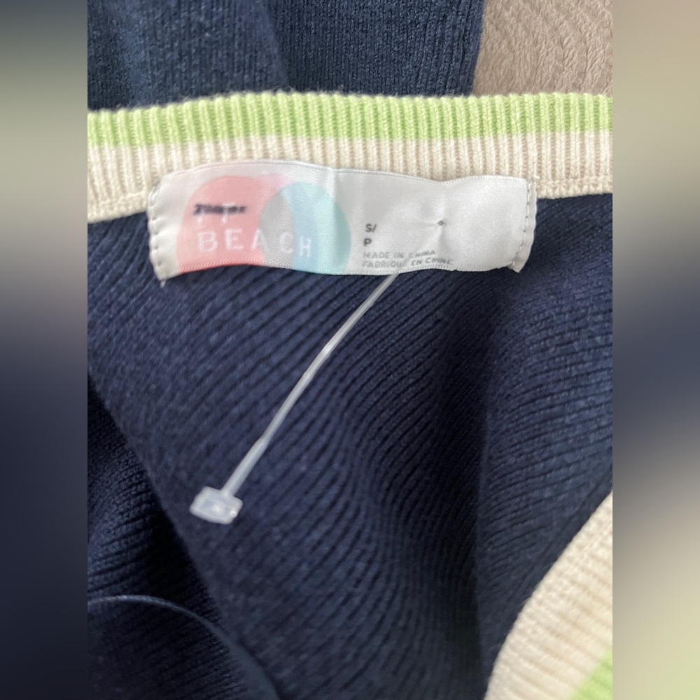 🆕 Free People Blair sweater dress in dark blue with mint and ecru size small - Picture 10 of 13